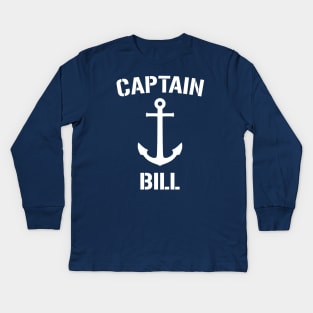 Nautical Captain Bill Personalized Boat Anchor Kids Long Sleeve T-Shirt